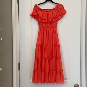 Off the shoulder coral ruffle Vici dress - medium
